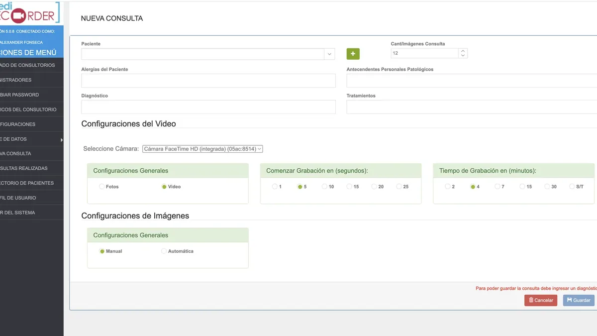 Captura de MediRecorder — Consulta médica con video